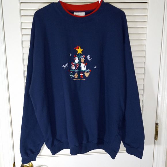 Natural Escape Navy Blue Christmas Tree Sweatshirt Size 2XL Holiday Embroidered - Picture 1 of 9